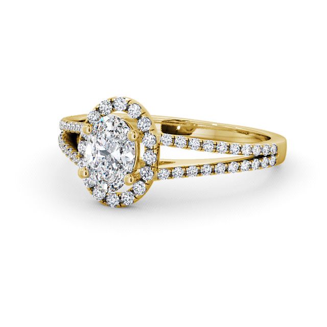 Halo Oval Diamond Engagement Ring 18K Yellow Gold - Georgia ENOV10_YG_FLAT
