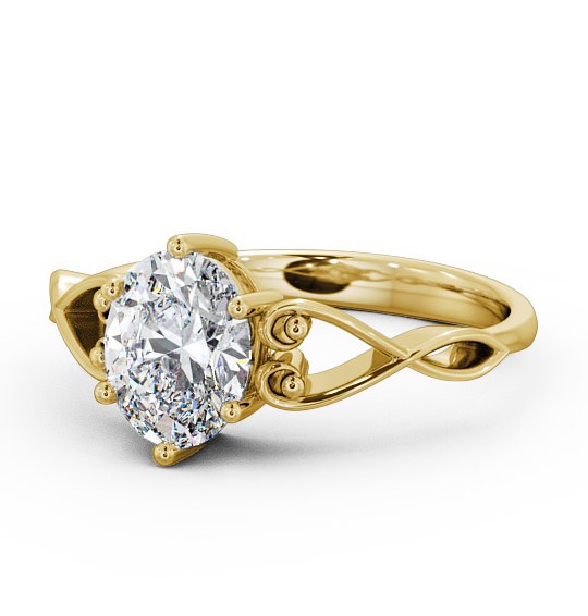 Oval Diamond with Heart Band Engagement Ring 9K Yellow Gold Solitaire ENOV11_YG_THUMB2 