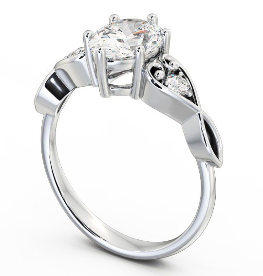 Oval Diamond with Heart Band Engagement Ring 18K White Gold Solitaire with Channel Set Side Stones ENOV11S_WG_THUMB1