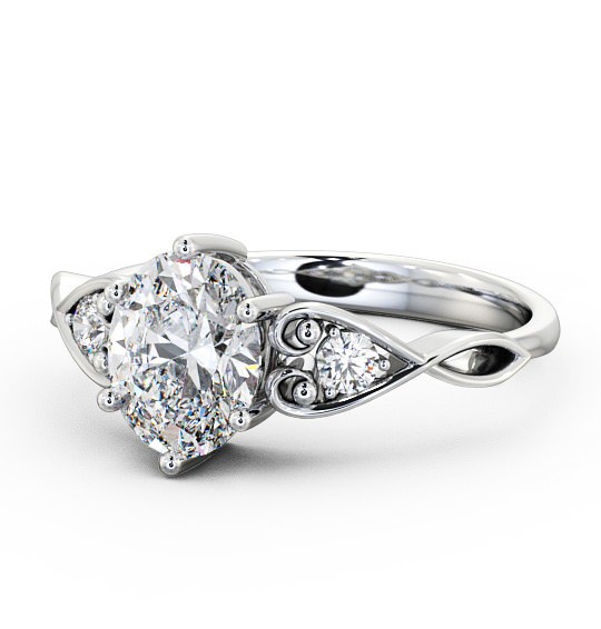 Oval Diamond with Heart Band Engagement Ring 18K White Gold Solitaire with Channel Set Side Stones ENOV11S_WG_THUMB2 