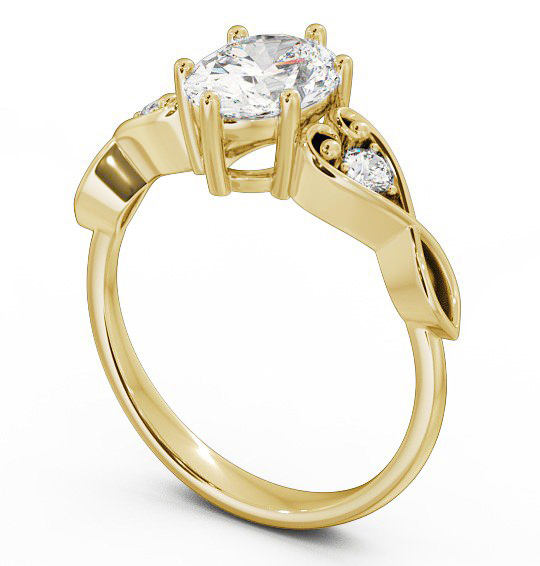 Oval Diamond with Heart Band Engagement Ring 9K Yellow Gold Solitaire with Channel Set Side Stones ENOV11S_YG_THUMB1