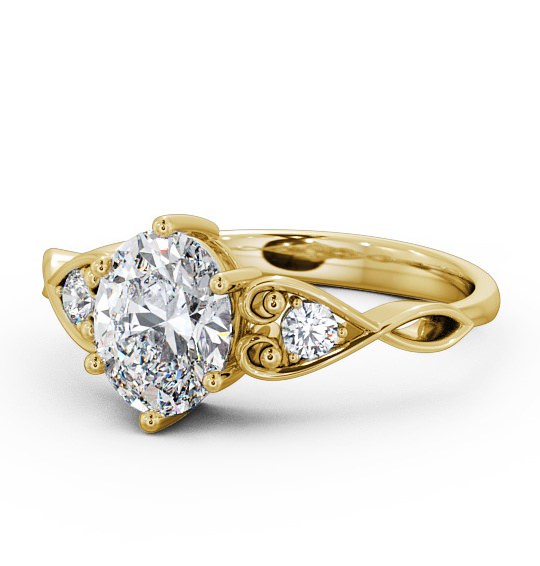  Oval Diamond Engagement Ring 18K Yellow Gold Solitaire With Side Stones - Florent ENOV11S_YG_THUMB2 