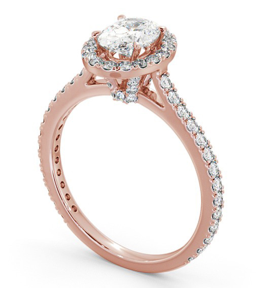 Halo Oval Diamond Engagement Ring with Diamond Set Supports 18K Rose Gold ENOV15_RG_THUMB1