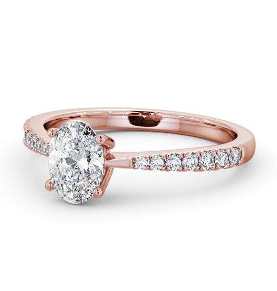 Oval Diamond Pinched Band Engagement Ring 18K Rose Gold Solitaire with Channel Set Side Stones ENOV17S_RG_THUMB2 