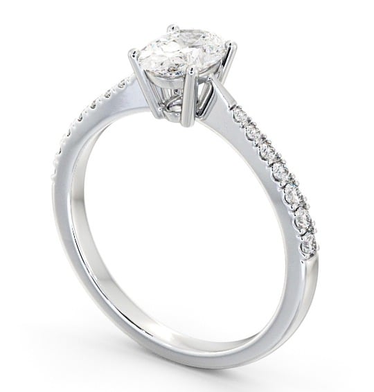 Oval Diamond Pinched Band Engagement Ring Platinum Solitaire with Channel Set Side Stones ENOV17S_WG_THUMB1 