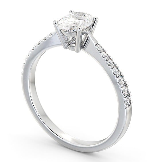 Oval Diamond Pinched Band Engagement Ring 18K White Gold Solitaire with Channel Set Side Stones ENOV17S_WG_THUMB1