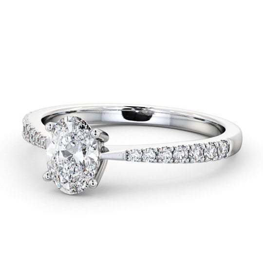 Oval Diamond Pinched Band Engagement Ring Platinum Solitaire with Channel Set Side Stones ENOV17S_WG_THUMB2 