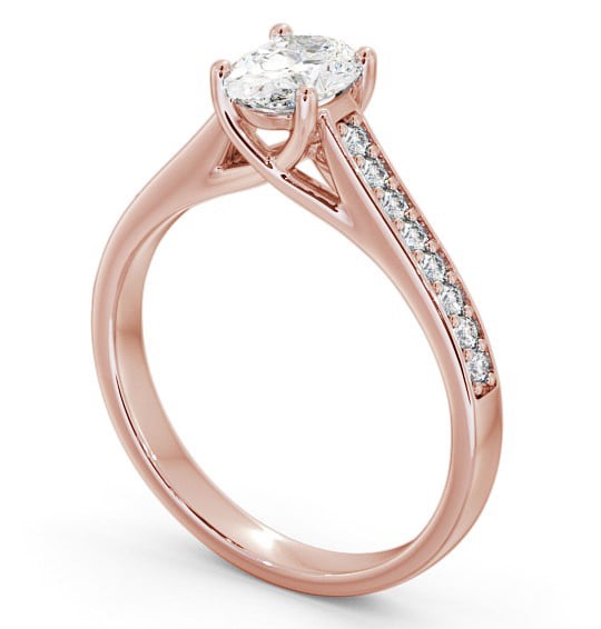 Oval Diamond Trellis Design Engagement Ring 9K Rose Gold Solitaire with Channel Set Side Stones ENOV18S_RG_THUMB1