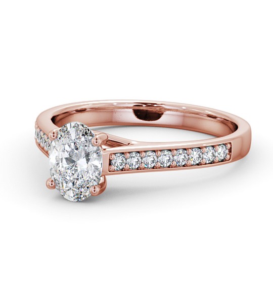  Oval Diamond Engagement Ring 9K Rose Gold Solitaire With Side Stones - Leven ENOV18S_RG_THUMB2 