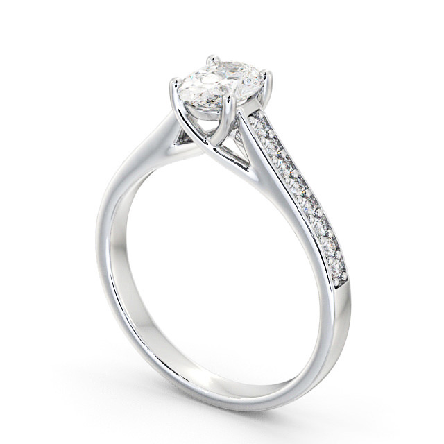 Oval Diamond Engagement Ring Platinum Solitaire With Side Stones - Leven ENOV18S_WG_SIDE