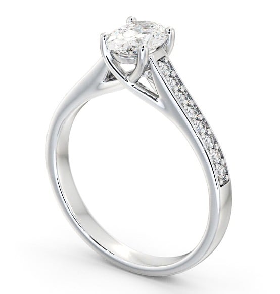 Oval Diamond Trellis Design Engagement Ring 9K White Gold Solitaire with Channel Set Side Stones ENOV18S_WG_THUMB1