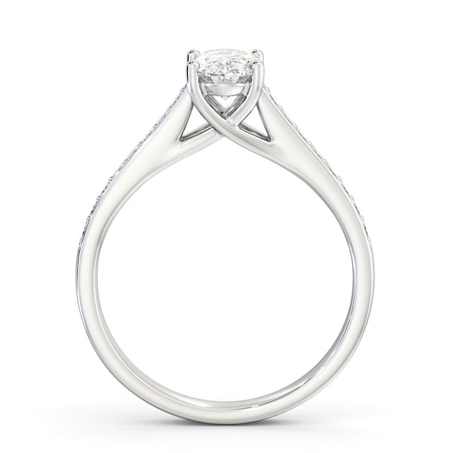 Oval Diamond Engagement Ring 18K White Gold Solitaire With Side Stones - Leven ENOV18S_WG_UP