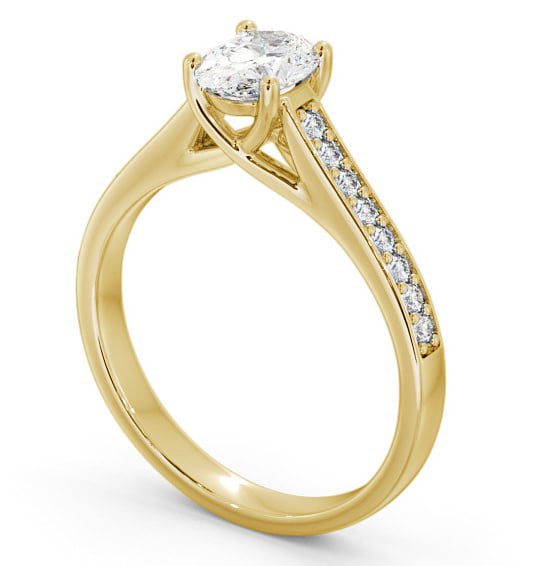 Oval Diamond Trellis Design Engagement Ring 18K Yellow Gold Solitaire with Channel Set Side Stones ENOV18S_YG_THUMB1