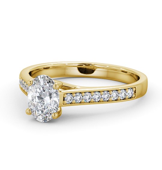  Oval Diamond Engagement Ring 9K Yellow Gold Solitaire With Side Stones - Leven ENOV18S_YG_THUMB2 