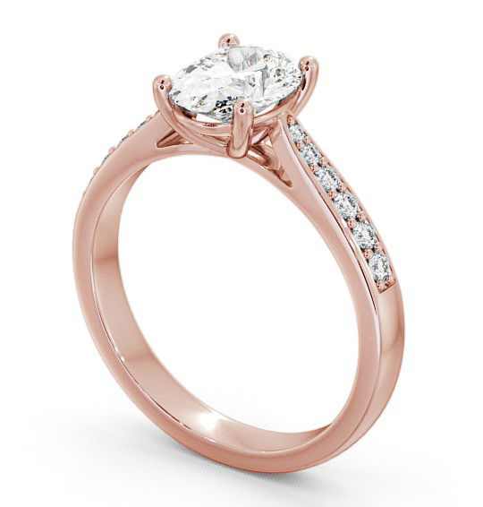  Oval Diamond Engagement Ring 9K Rose Gold Solitaire With Side Stones - Albro ENOV1S_RG_THUMB1 