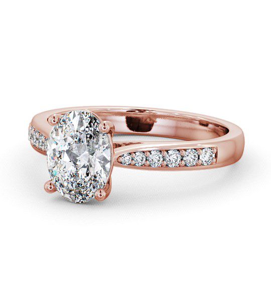 Oval Diamond Tapered Band Engagement Ring 18K Rose Gold Solitaire with Channel Set Side Stones ENOV1S_RG_THUMB2 