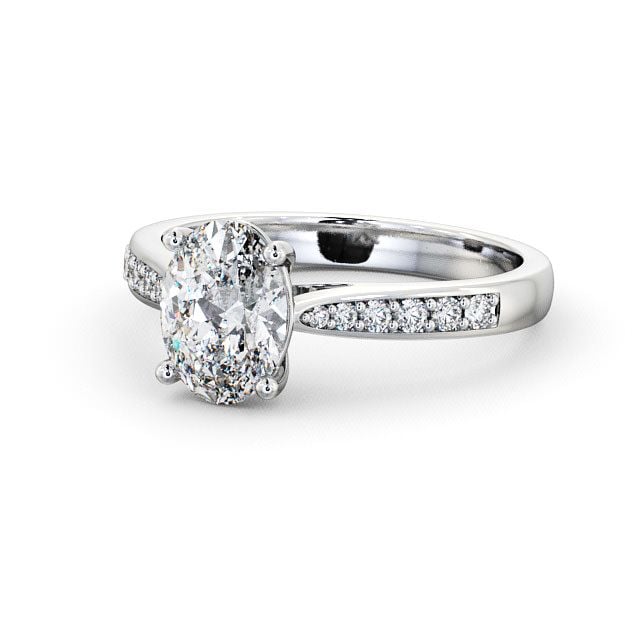 Oval Diamond Engagement Ring 9K White Gold Solitaire With Side Stones - Albro ENOV1S_WG_FLAT