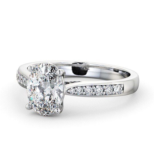 Oval Diamond Tapered Band Engagement Ring Platinum Solitaire with Channel Set Side Stones ENOV1S_WG_THUMB2 