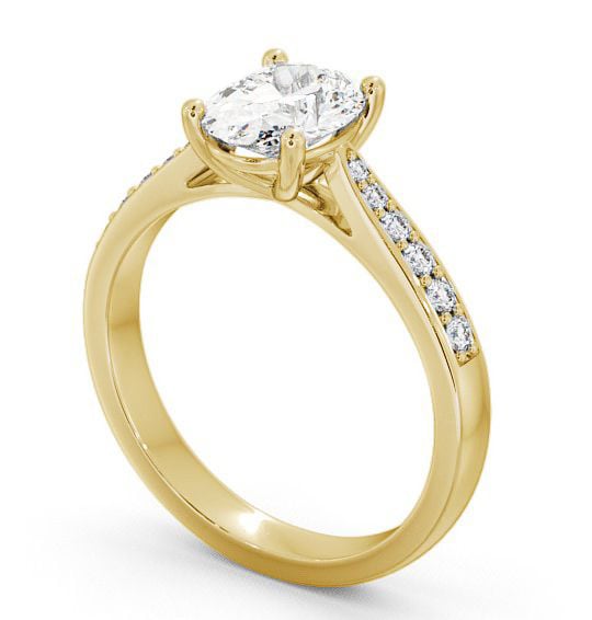 Oval Diamond Tapered Band Engagement Ring 9K Yellow Gold Solitaire with Channel Set Side Stones ENOV1S_YG_THUMB1