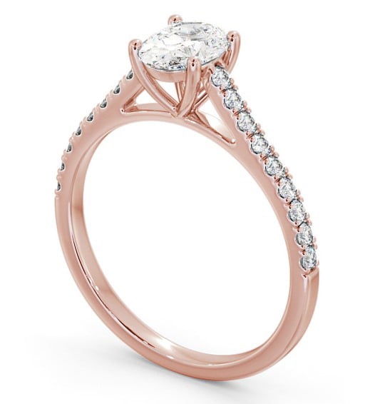 Oval Diamond 4 Prong Engagement Ring 9K Rose Gold Solitaire with Channel Set Side Stones ENOV20_RG_THUMB1