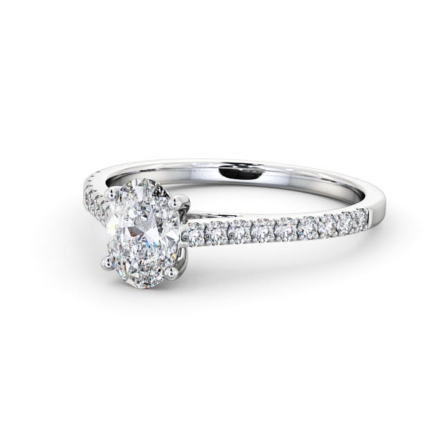 Oval Diamond Engagement Ring Platinum Solitaire With Side Stones - Svena ENOV20_WG_FLAT