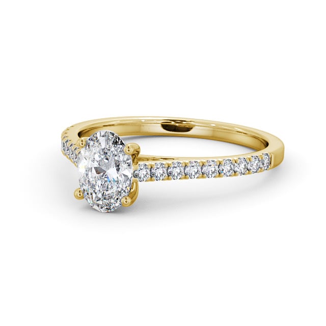 Oval Diamond Engagement Ring 18K Yellow Gold Solitaire With Side Stones - Svena ENOV20_YG_FLAT