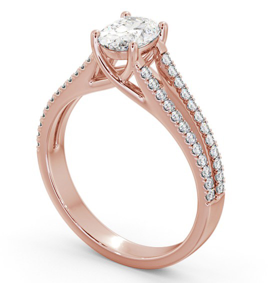Oval Diamond Split Band Engagement Ring 18K Rose Gold Solitaire with Channel Set Side Stones ENOV21S_RG_THUMB1