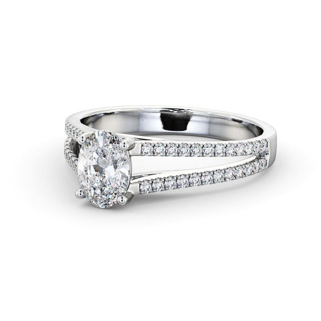Oval Diamond Engagement Ring 18K White Gold Solitaire With Side Stones - Janette ENOV21S_WG_FLAT