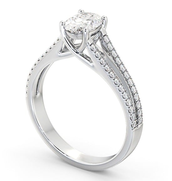 Oval Diamond Split Band Engagement Ring 18K White Gold Solitaire with Channel Set Side Stones ENOV21S_WG_THUMB1 