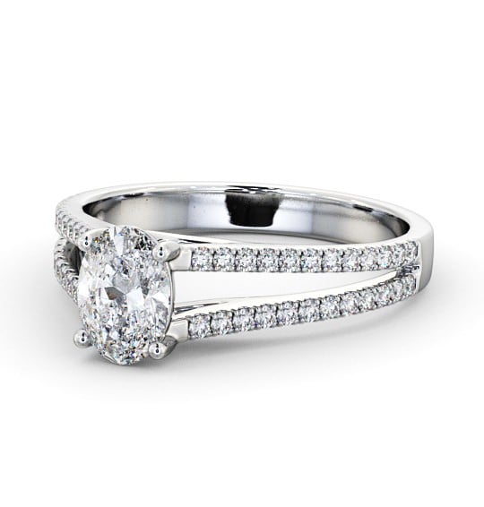 Oval Diamond Split Band Engagement Ring Platinum Solitaire with Channel Set Side Stones ENOV21S_WG_THUMB2 