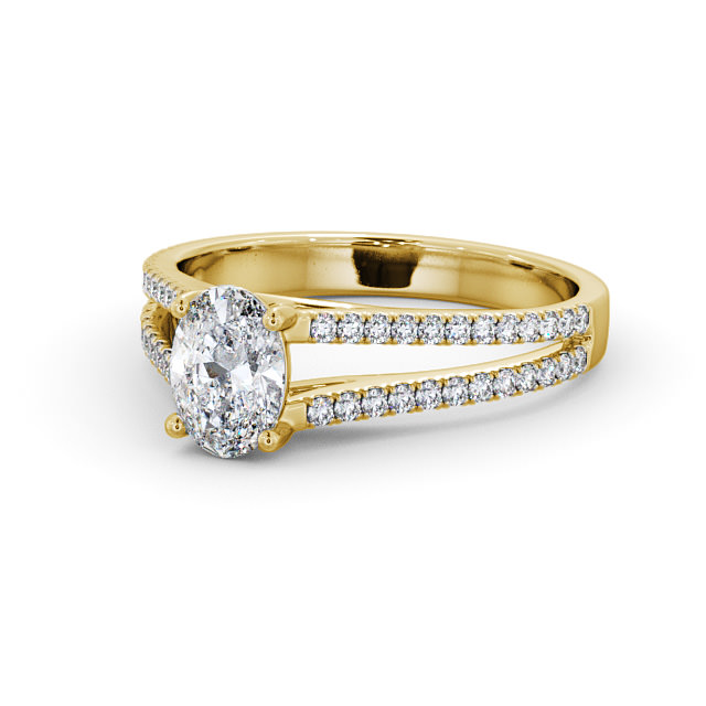 Oval Diamond Engagement Ring 18K Yellow Gold Solitaire With Side Stones - Janette ENOV21S_YG_FLAT