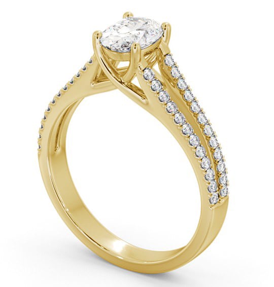 Oval Diamond Split Band Engagement Ring 18K Yellow Gold Solitaire with Channel Set Side Stones ENOV21S_YG_THUMB1