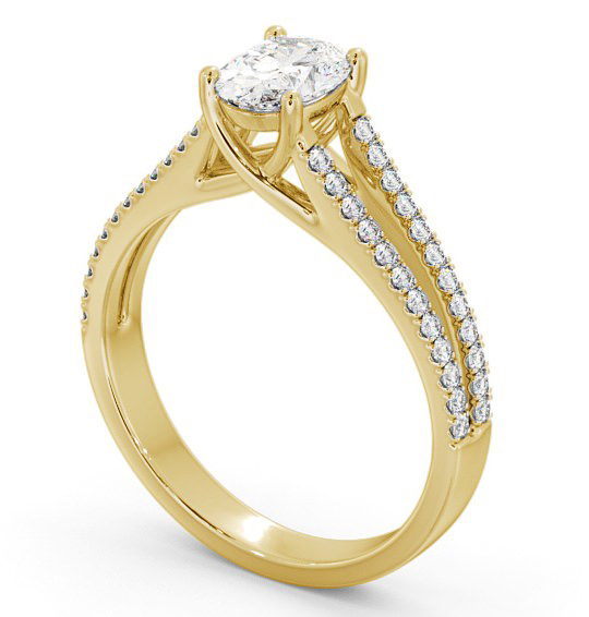 Oval Diamond Split Band Engagement Ring 9K Yellow Gold Solitaire with Channel Set Side Stones ENOV21S_YG_THUMB1 