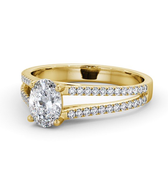  Oval Diamond Engagement Ring 9K Yellow Gold Solitaire With Side Stones - Janette ENOV21S_YG_THUMB2 