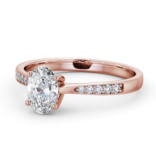 Oval Diamond Tapered Band Engagement Ring 18K Rose Gold Solitaire with Channel Set Side Stones ENOV22S_RG_THUMB2 