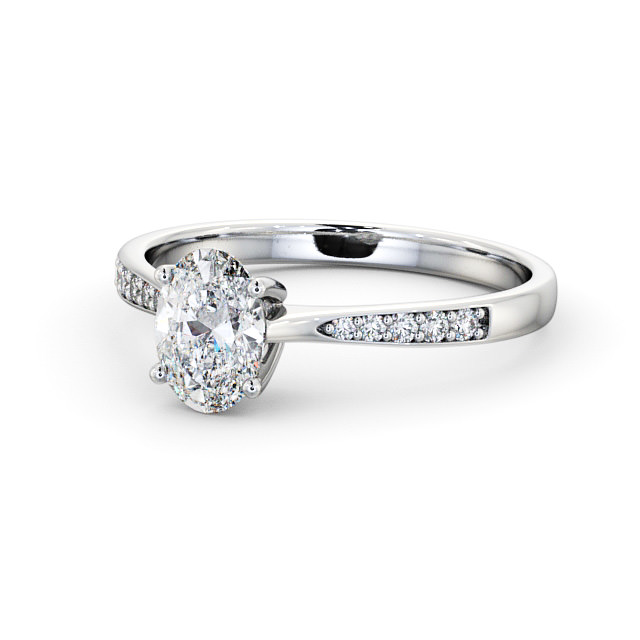 Oval Diamond Engagement Ring Palladium Solitaire With Side Stones - Stella ENOV22S_WG_FLAT