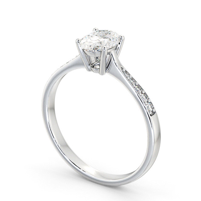 Oval Diamond Engagement Ring 18K White Gold Solitaire With Side Stones - Stella ENOV22S_WG_SIDE