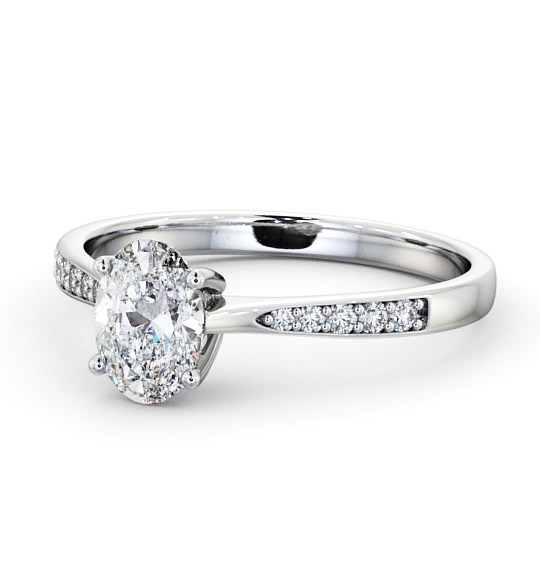 Oval Diamond Tapered Band Engagement Ring Platinum Solitaire with Channel Set Side Stones ENOV22S_WG_THUMB2 