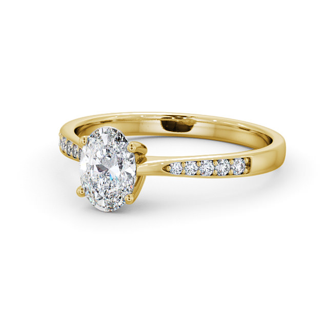 Oval Diamond Engagement Ring 18K Yellow Gold Solitaire With Side Stones - Stella ENOV22S_YG_FLAT