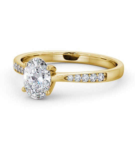 Oval Diamond Tapered Band Engagement Ring 18K Yellow Gold Solitaire with Channel Set Side Stones ENOV22S_YG_THUMB2 