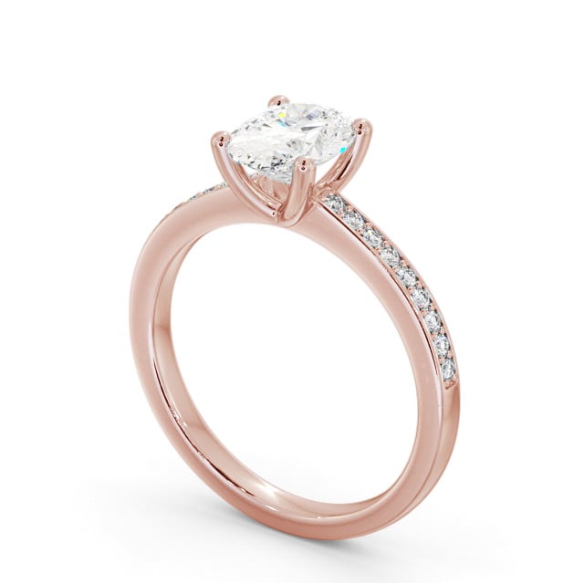 Oval Diamond Engagement Ring 18K Rose Gold Solitaire With Side Stones - Serrington ENOV23S_RG_SIDE