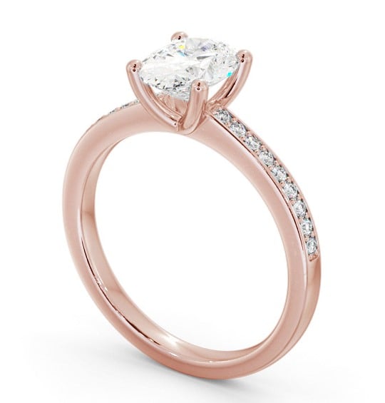 Oval Diamond 4 Prong Engagement Ring 18K Rose Gold Solitaire with Channel Set Side Stones ENOV23S_RG_THUMB1 