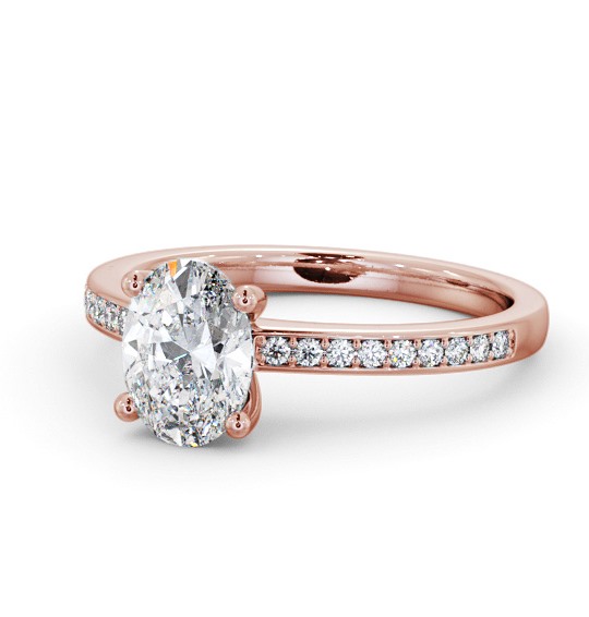 Oval Diamond 4 Prong Engagement Ring 18K Rose Gold Solitaire with Channel Set Side Stones ENOV23S_RG_THUMB2 