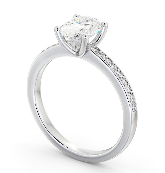 Oval Diamond 4 Prong Engagement Ring 18K White Gold Solitaire with Channel Set Side Stones ENOV23S_WG_THUMB1