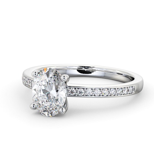 Oval Diamond 4 Prong Engagement Ring Platinum Solitaire with Channel Set Side Stones ENOV23S_WG_THUMB2 