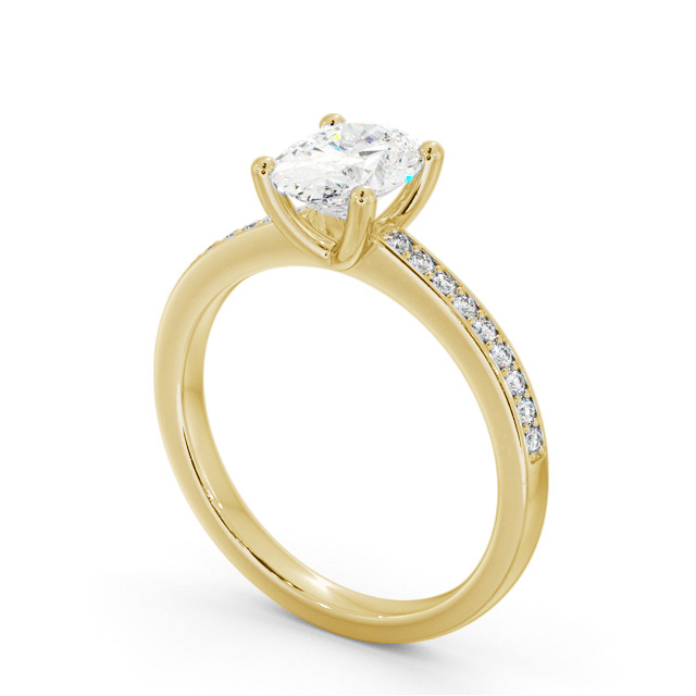 Oval Diamond Engagement Ring 18K Yellow Gold Solitaire With Side Stones - Serrington ENOV23S_YG_SIDE