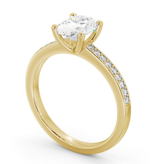 Oval Diamond 4 Prong Engagement Ring 18K Yellow Gold Solitaire with Channel Set Side Stones ENOV23S_YG_THUMB1