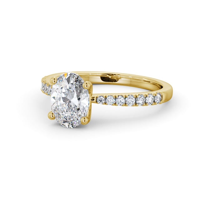 Oval Diamond Engagement Ring 18K Yellow Gold Solitaire With Side Stones - Yislene ENOV24S_YG_FLAT