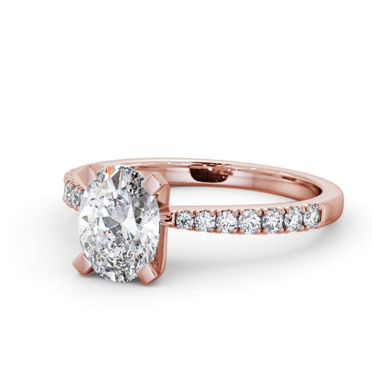  Oval Diamond Engagement Ring 9K Rose Gold Solitaire With Side Stones - Stanion ENOV25S_RG_THUMB2 