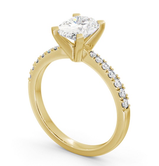 Oval Diamond Tapered Band Engagement Ring 18K Yellow Gold Solitaire with Channel Set Side Stones ENOV25S_YG_THUMB1 